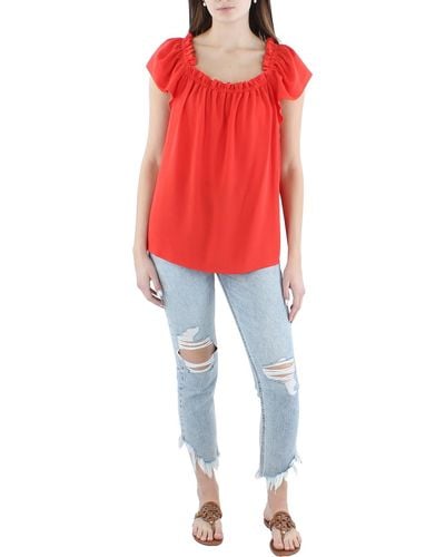 Cece Square Neck Ruffled Blouse - Red