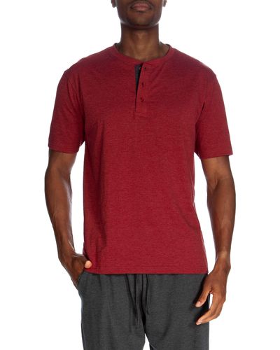 Unsimply Stitched Short Sleeve 3 Button Henley - Red