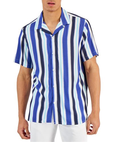 INC Island Breezei Collared Striped Button-down Shirt - Blue