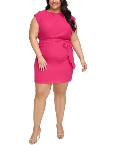 Jessica Howard Plus Gathered Above Knee Shift Dress - Pink