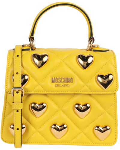 Moschino Heart Studs Quilted Shoulder Bag - Yellow