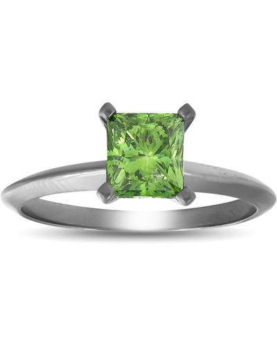 Pompeii3 1 Ct Princess Cut Green Diamond Solitaire Engagement Ring
