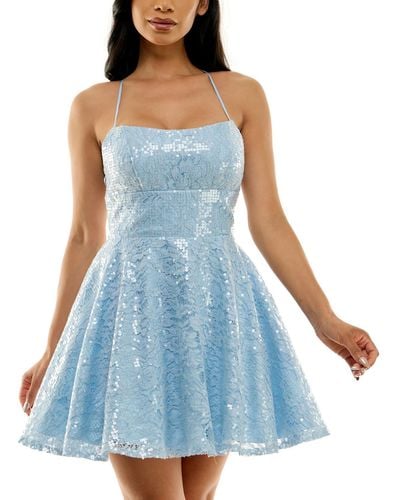 B Darlin Juniors Lace Fit & Flare Dress - Blue