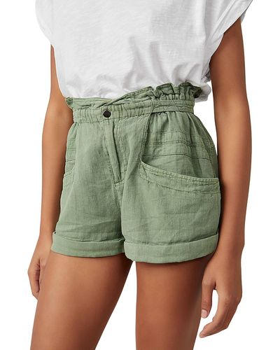 Free People High Rise Solid Casual Shorts - Green