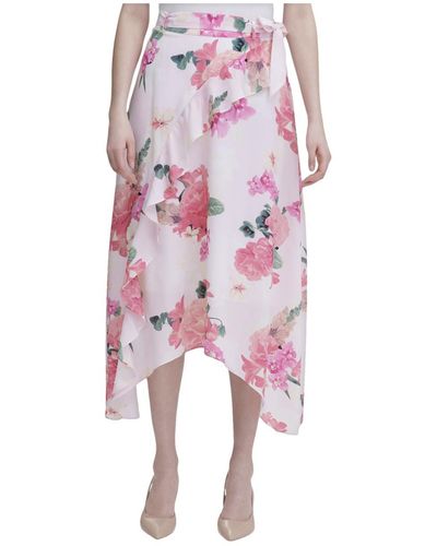 Calvin Klein Floral Ruffled Midi Skirt - Pink