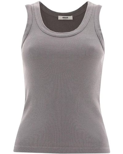 Agolde Scoop Neck Ribbed Knit Tank Top - Gray