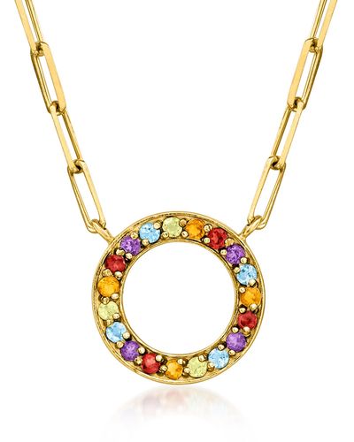 Ross-Simons Multi-gemstone Circle Paper Clip Link Necklace - Metallic