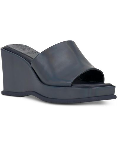 Vince Camuto Falivda Faux Leather Slip On Wedge Sandals - Blue