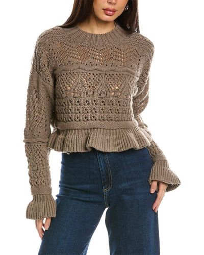 Design History Peplum Boxy Wool-blend Sweater - Brown