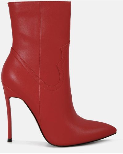 LONDON RAG Jenner High Heel Cowboy Ankle Boots - Red