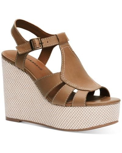 Lucky Brand Ressica Leather Open Toe Wedge Sandals - Metallic