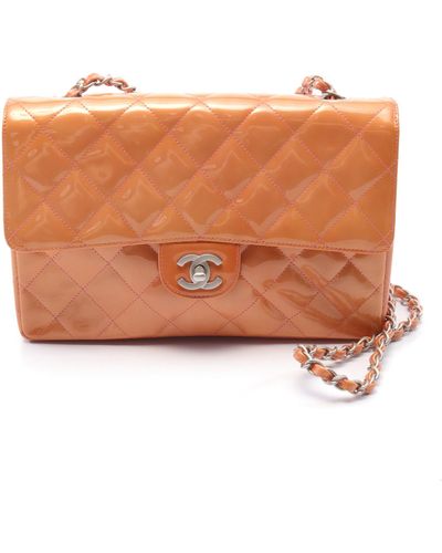 Chanel Matelasse Chain Shoulder Bag Patent Leather Coral Silver Hardware - Orange