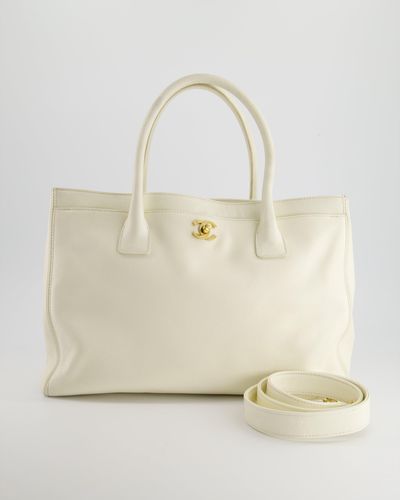 Chanel Executive Leather Shopper Tote Bag With Gold Hardware - Natural