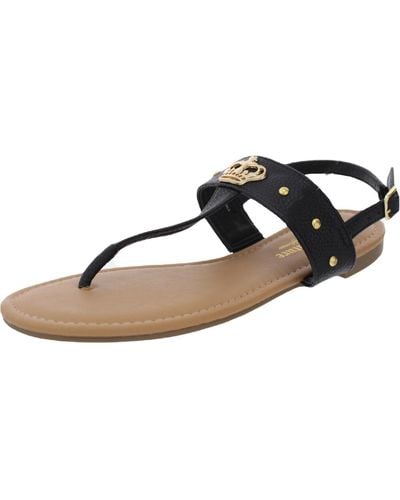 Juicy Couture Jc Zing Faux Leather Logo Thong Sandals - Black