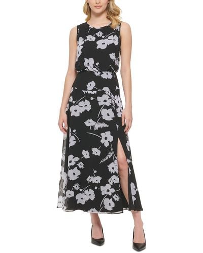 Karl Lagerfeld Floral Print Long Maxi Dress - Black