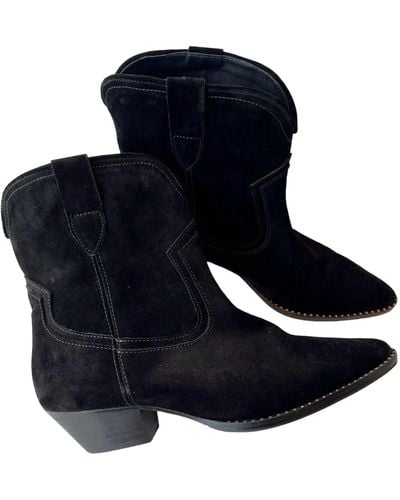 Frēda Salvador Mazzy Western Ankle Boots In Black Suede - Blue