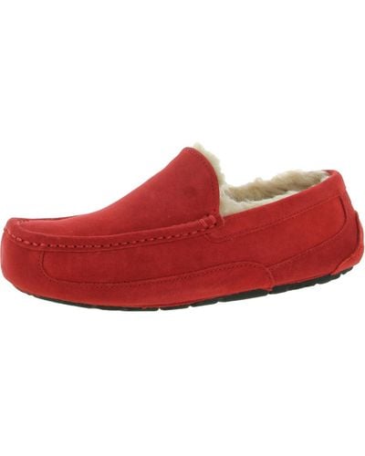 UGG Ascot Suede Shearling Moccasin Slippers - Red