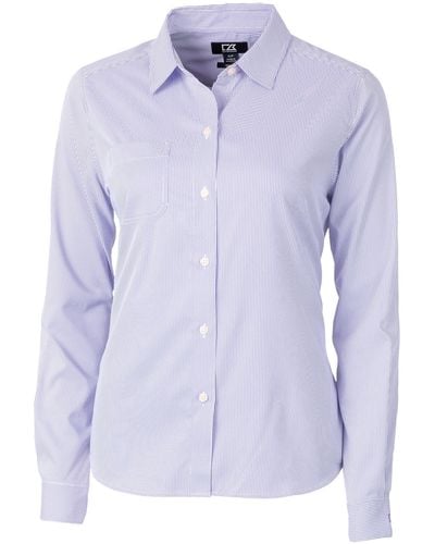 Cutter & Buck Versatech Pinstripe Stretch Long Sleeve Dress Shirt - Blue