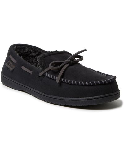 Dearfoams Toby Microsuede Moccasin Slippers With Tie - Black