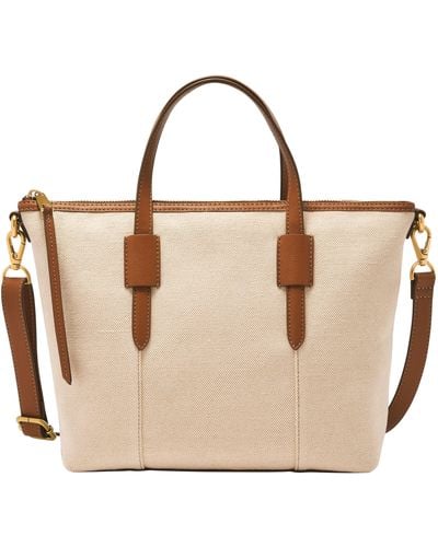 Fossil Skylar Cotton And Linen Satchel - Natural