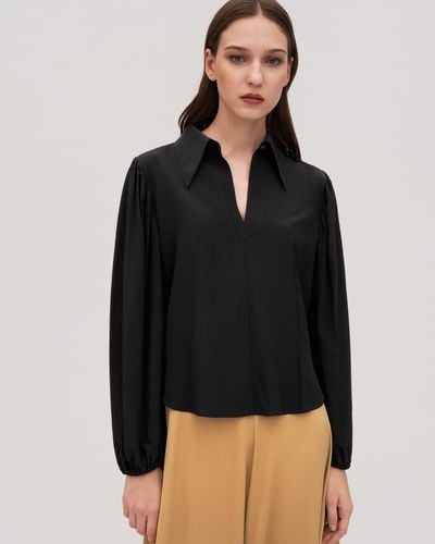 LILYSILK Elegant Pullover Silk Peony Blouse For - Black