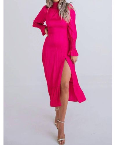 Karlie Smock Neck Midi Dress - Pink