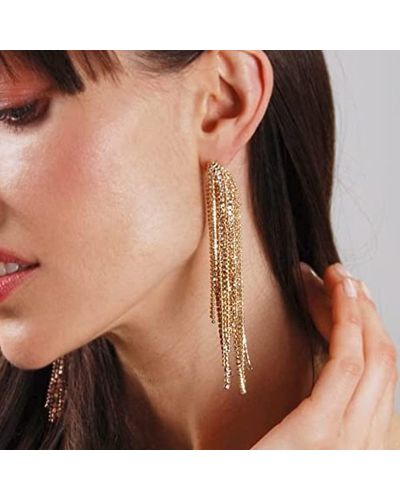 Liv Oliver 18k Gold Embellished Chandelier Statement Earrings - Brown