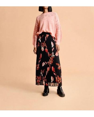 Molly Bracken Pleated Floral Skirt - Black