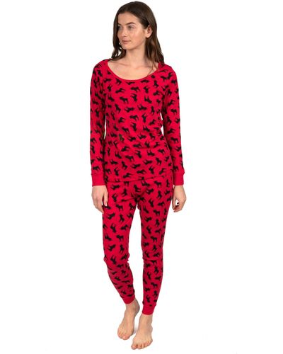 Leveret Christmas Two Piece Cotton Pajamas Moose - Red