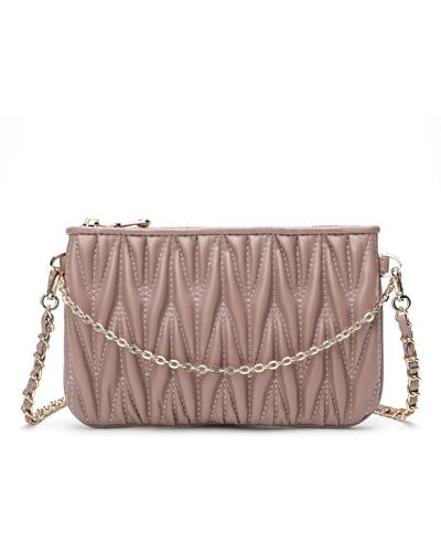 Tiffany & Fred Pleated Sheepskin Flat Messenger Bag - Pink