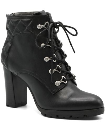 Adrienne Vittadini Trailer Faux Leather Quilted Combat & Lace-up Boots - Black