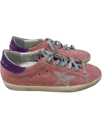 Golden Goose Super Star Silver Lace Up Sneakers - Pink