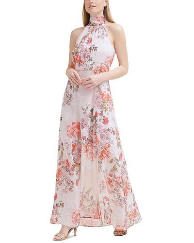 Eliza J Floral Print Full Length Halter Dress - Pink