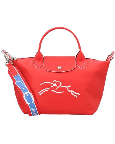 Longchamp Le Pliage Casaque Top Handle Leather Bag - Red