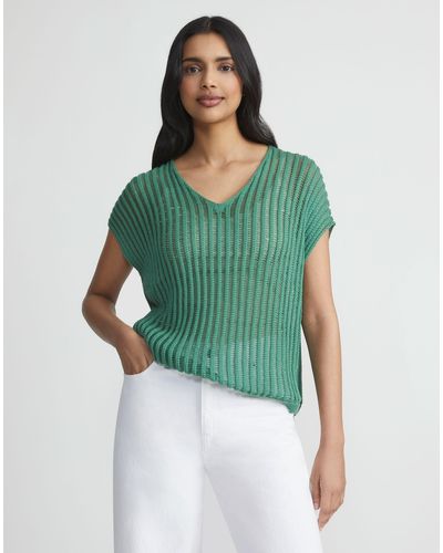 Lafayette 148 New York Cotton-silk Tape Drop Stitch Sweater - Green
