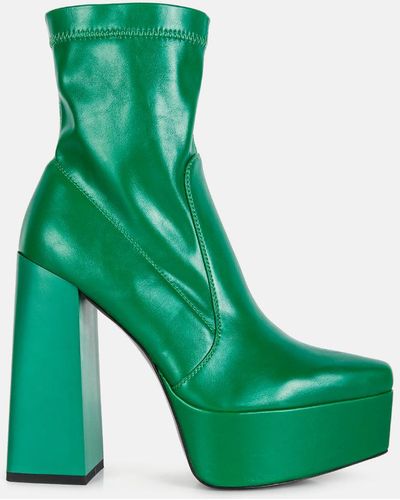 LONDON RAG Whippers Patent Pu High Platform Ankle Boots - Green