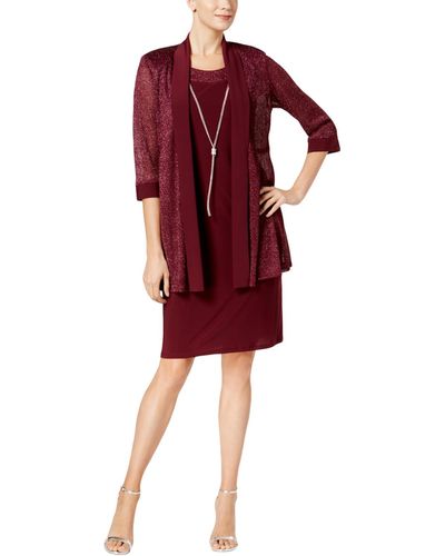 R & M Richards Special Occasion Metallic Dress With Jacket - Red