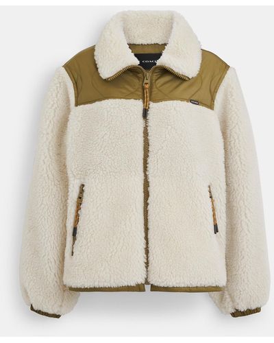 COACH Quilted Sherpa Zip Up - Natural