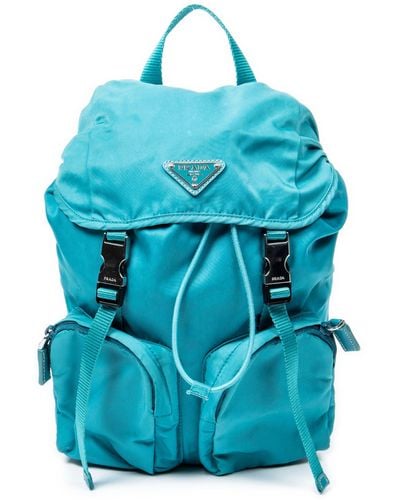Prada Small Double Pocket Buckle Backpack - Blue