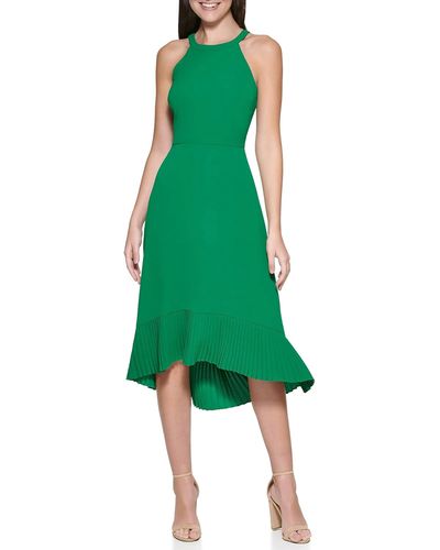 Kensie Hi-low Halter Top Midi Dress - Green