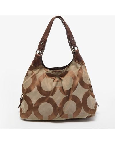 COACH /beige Signature Canvas And Leather Shoulder Bag - Brown