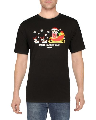 Karl Lagerfeld Holiday Cotton Crew Neck Graphic T-shirt - Black