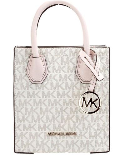 Michael Kors Mercer Xs Powder Blush Pvc North South Shopper Crossbody Bag - White