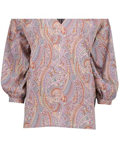 Bishop + Young Zoe Smocked Blouse In Dusk Paisley - Pink