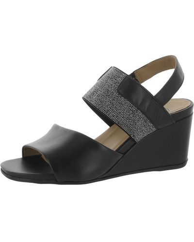 Driver Club USA Long Island Leather Ankle Strap Wedge Sandals - Black
