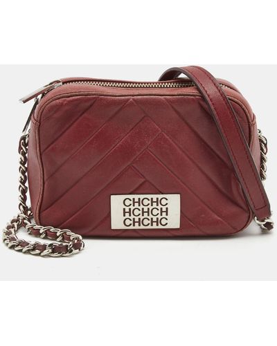 CH by Carolina Herrera Chevron Leather Logo Camera Crossbody Bag - Red
