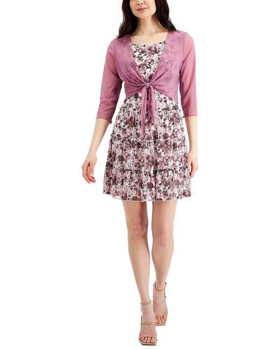 Connected Apparel Petites Floral Print Knee Fit & Flare Dress - Pink
