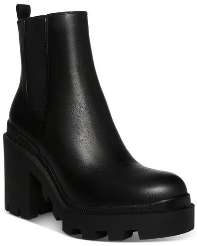 Steve Madden Roxie Fashion Boot Leather Pull On Chelsea Boots - Black