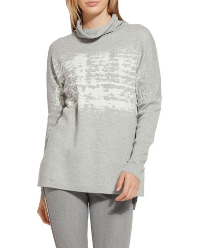 Lyssé Mountain Graphic Cowlneck Pullover Sweater - Gray