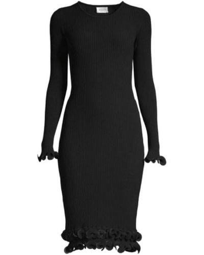 MILLY Wired Edge Long Sleeve Ribbed Fitted Bodycon Dress - Black